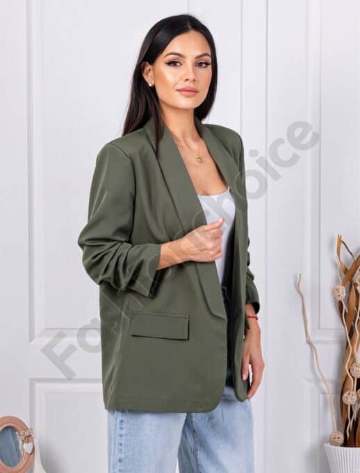 Blazer de dama cu maneci suflecate-kaki cod 10207-13