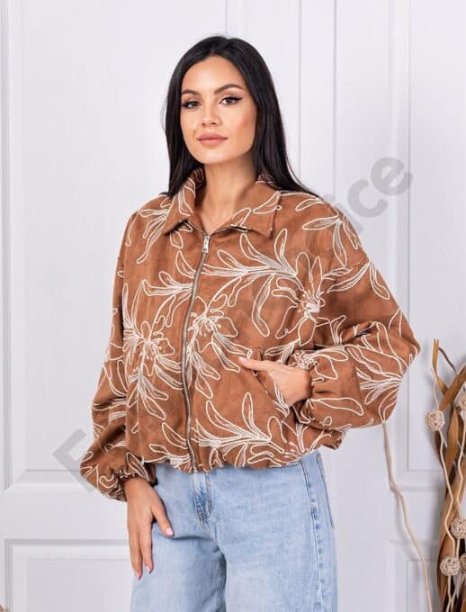Geaca tip balon de dama din velur cu broderie cod 9333