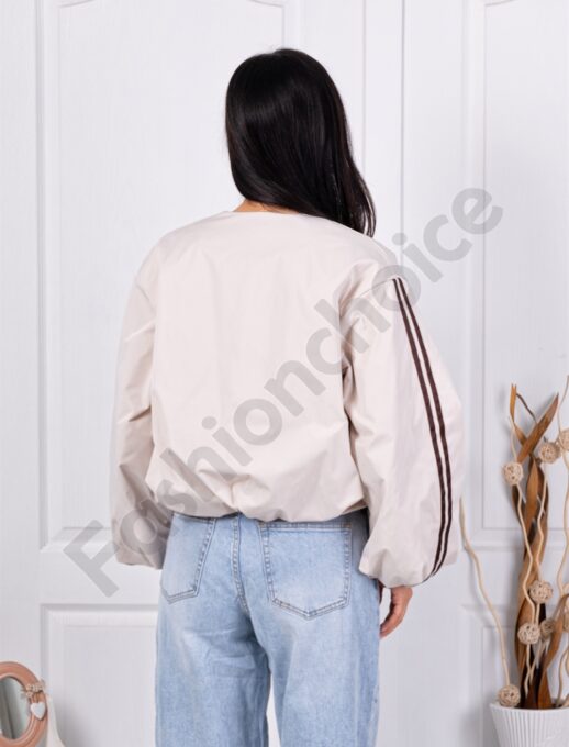 Geaca de dama bomber cu banda contrastanta-capucino cod 9355-1