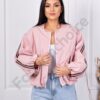 Geaca de dama bomber cu banda contrastanta-pudra cod 9355-2