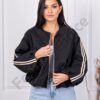 Geaca de dama bomber cu banda contrastanta-negru cod 9355