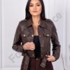 Geaca de dama din piele cu nasturi aurii-maro cod 1036-1