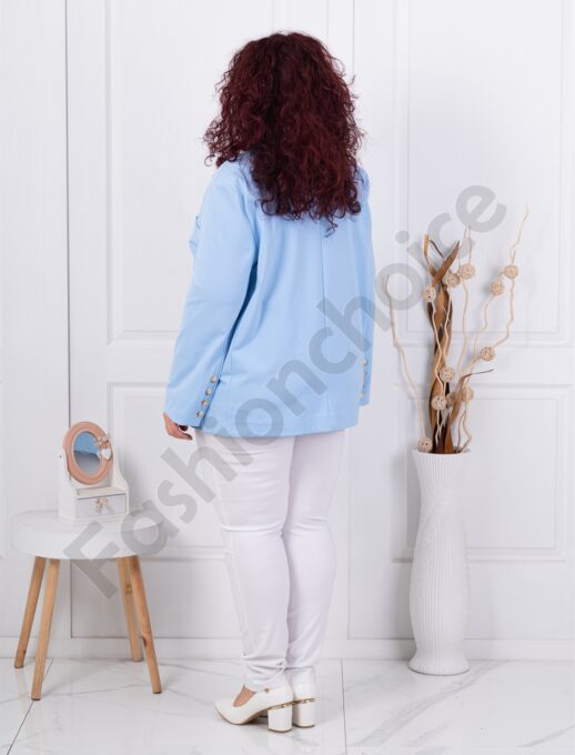 Sacou maxi elegant cu rever dublu-albastru deschis cod 4137-4