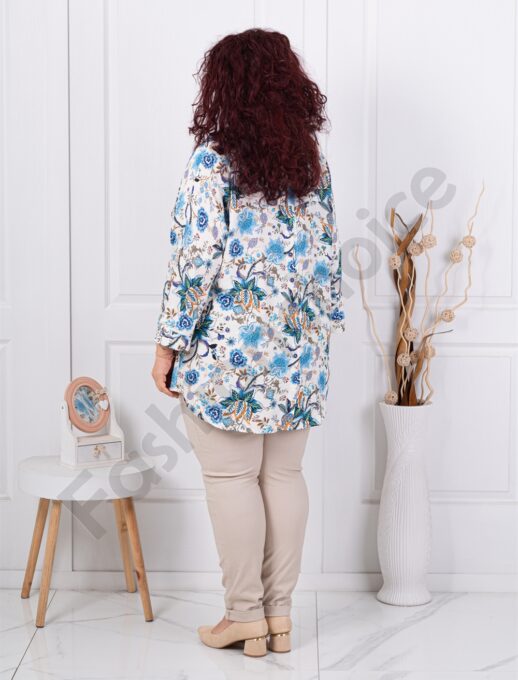 Camasa maxi eleganta cu imprimeu floral-albastru cod 82358-1