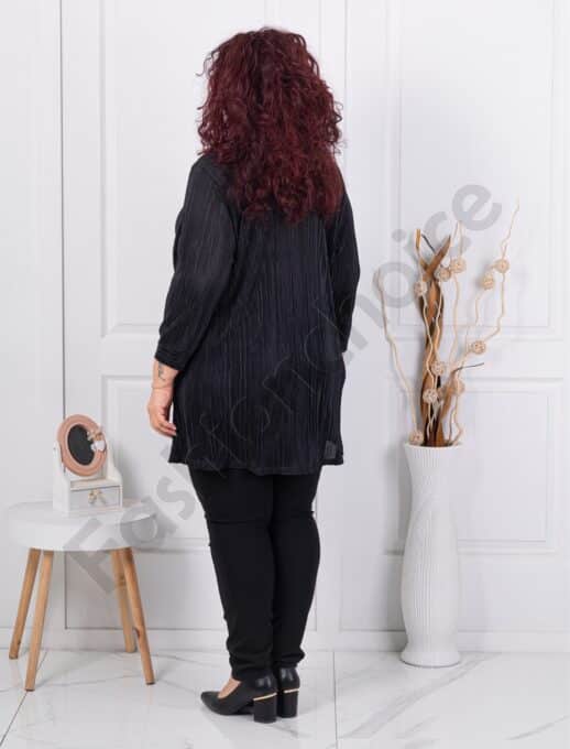 Tunica maxi eleganta din material in relief cu brosi-negru cod 1481