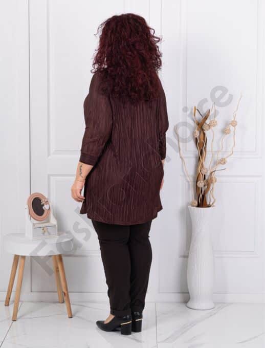 Tunica maxi eleganta din material in relief cu brosi-ciocolata cod 1481-2