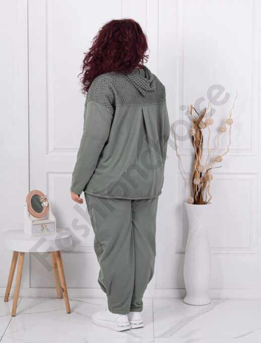 Compleu maxi cu design modern si gluga-kaki cod 11350-1