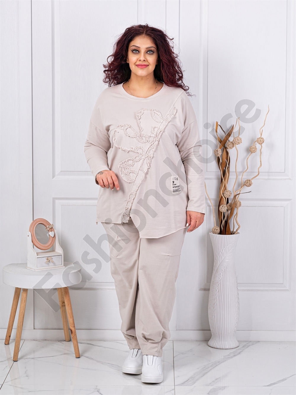 Compleu maxi cu design asimetric si aplicatie-capucino cod 11600-1
