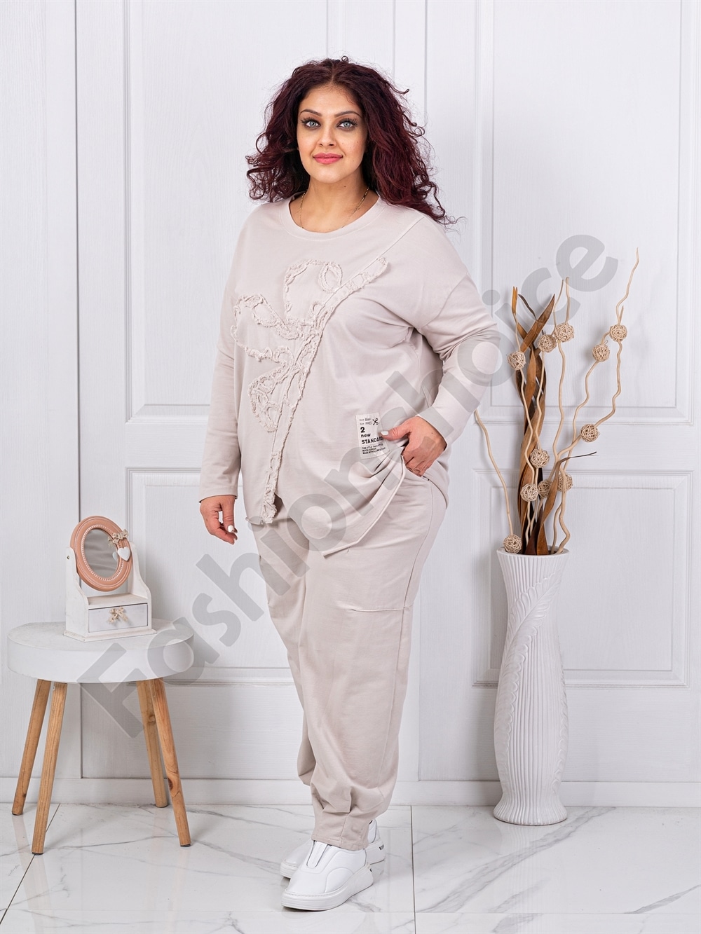 Compleu maxi cu design asimetric si aplicatie-capucino cod 11600-1
