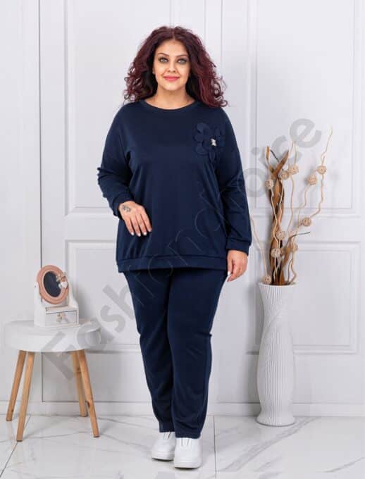 Compleu maxi cu aplicatie 3D si pietricele-albastru inchis cod 24475-4