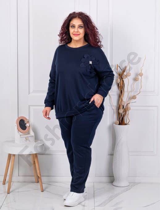 Compleu maxi cu aplicatie 3D si pietricele-albastru inchis cod 24475-4