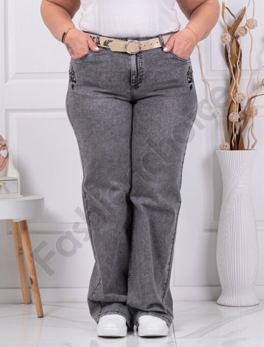 Blugi maxi cu broderie si pietricele-gri cod 7613-1