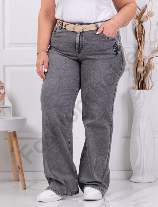 Blugi maxi cu broderie si pietricele-gri cod 7613-1