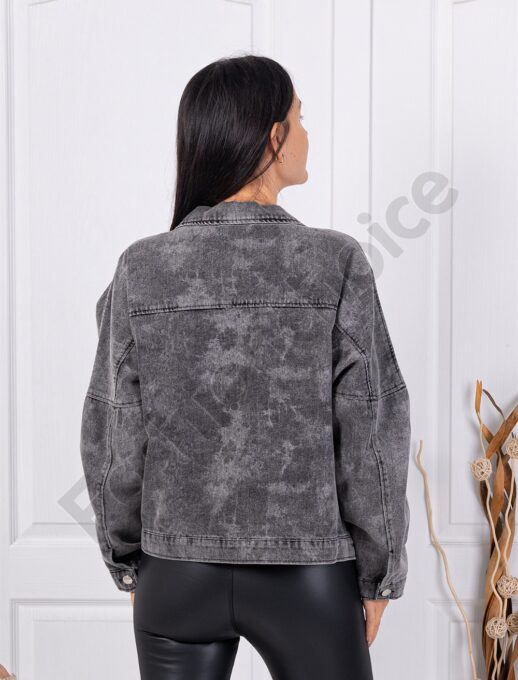 Geaca de dama din denim si emblema metalica-gri cod G7673