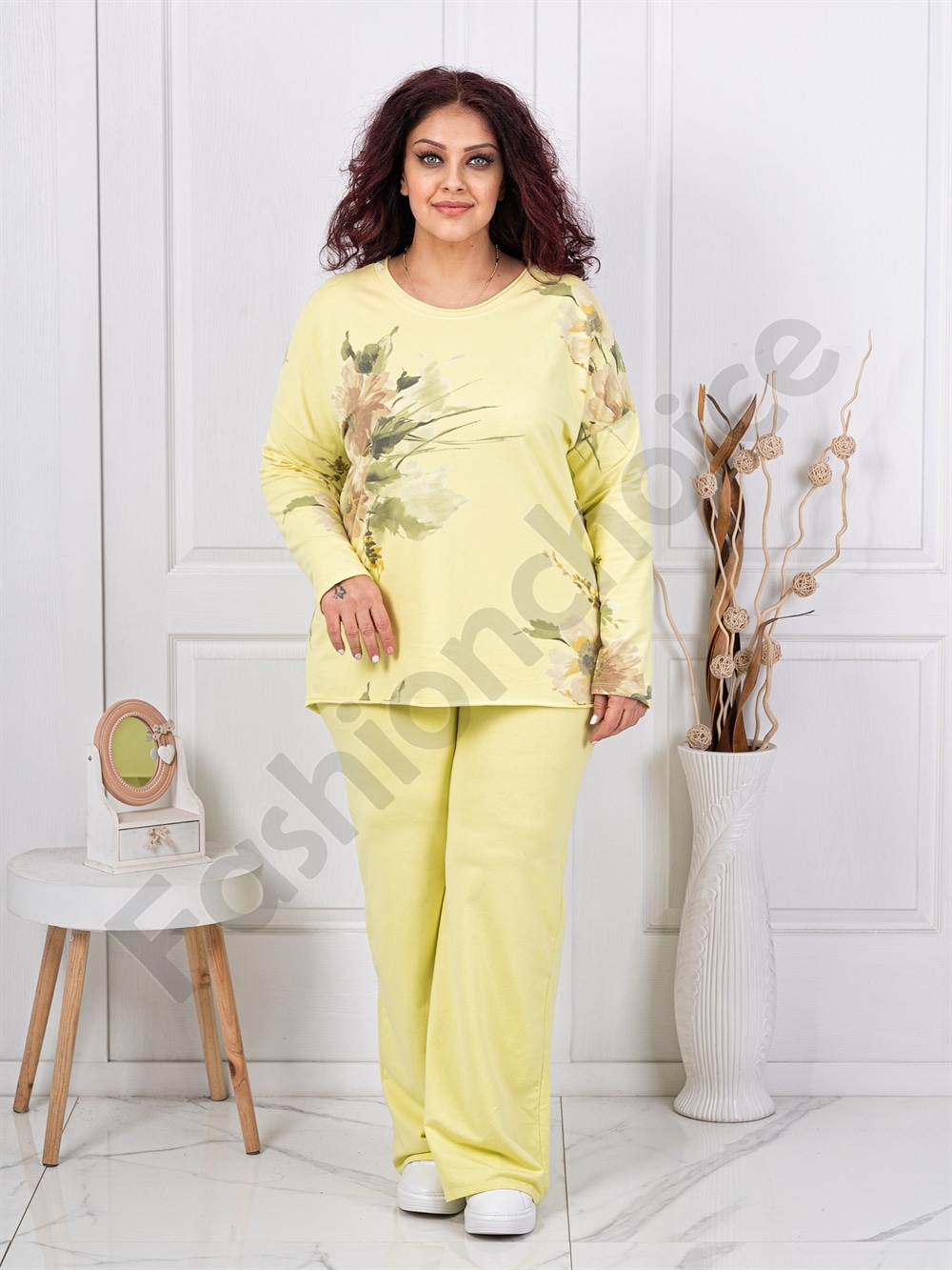 Compleu maxi cu imprimeu floral-galben cod 261240-7