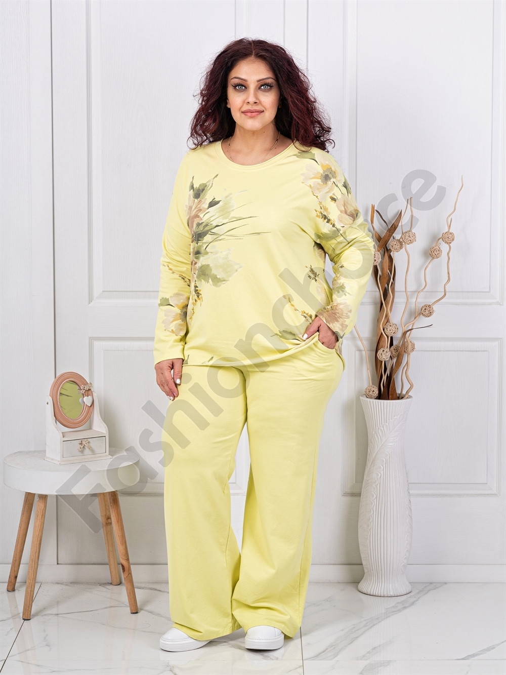Compleu maxi cu imprimeu floral-galben cod 261240-7