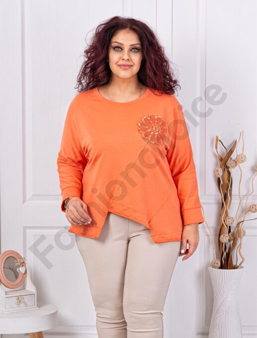 Tunica maxi cu design asimetric si aplicatie cu paiete-orange cod 261239-2