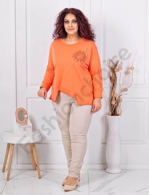 Tunica maxi cu design asimetric si aplicatie cu paiete-orange cod 261239-2