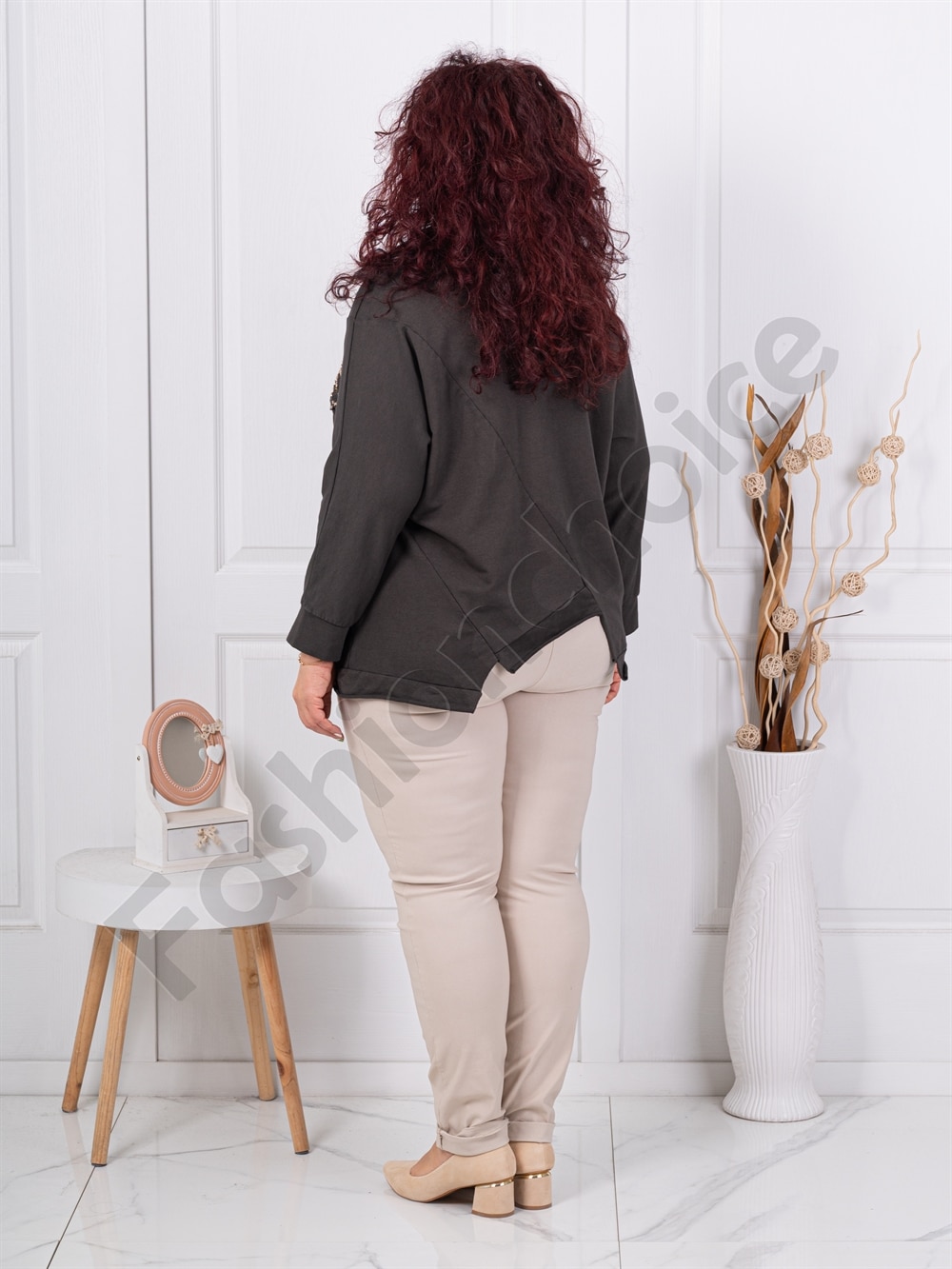 Tunica maxi cu design asimetric si aplicatie cu paiete-maro cod 261239-5
