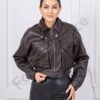 Geaca de dama din piele cu guler si design modern-maro cod DD90-1