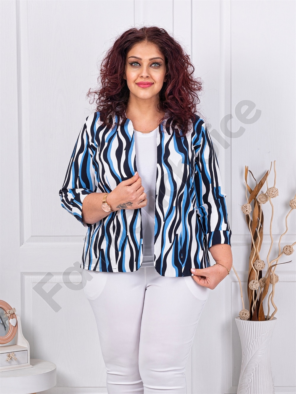 Blazer maxi elegant cu imprimeu abstract cod 1439-16