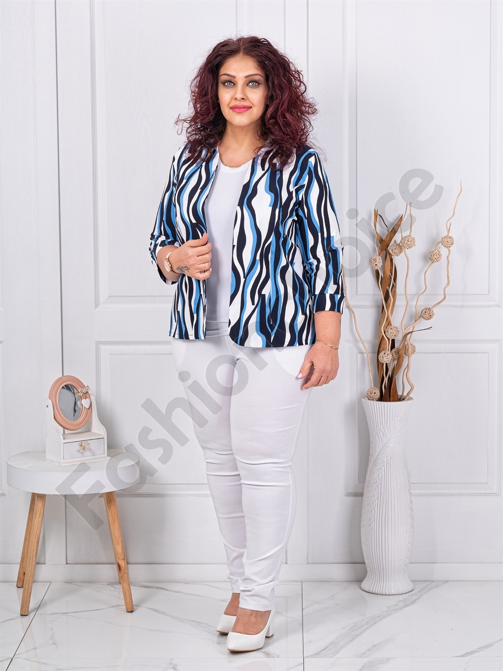 Blazer maxi elegant cu imprimeu abstract cod 1439-16
