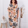Rochie maxi pentru vara cu guler si motive multicolor-negru/ciocolata cod 8750