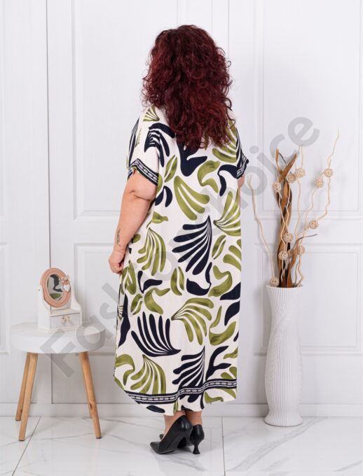 Rochie maxi pentru vara cu guler si motive multicolor-negru/kaki cod 8750-2