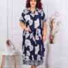 Rochie maxi pentru vara cu guler si imprimeu floral-albastru inchis cod 8758-1