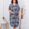 Rochie maxi pentru vara cu guler si imprimeu abstract-albastru inchis cod 8752-1