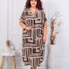 Rochie maxi pentru vara cu guler si imprimeu abstract-cafea cod 8752