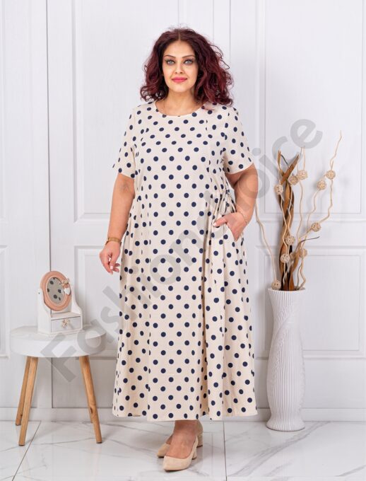 Rochie maxi pentru vara imprimeu buline si panglici cocheti-capucino/albastru cod 3131-2