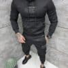 Compleu pentru barbati cu hanorac hoodie si imprimeu-negru cod 6152