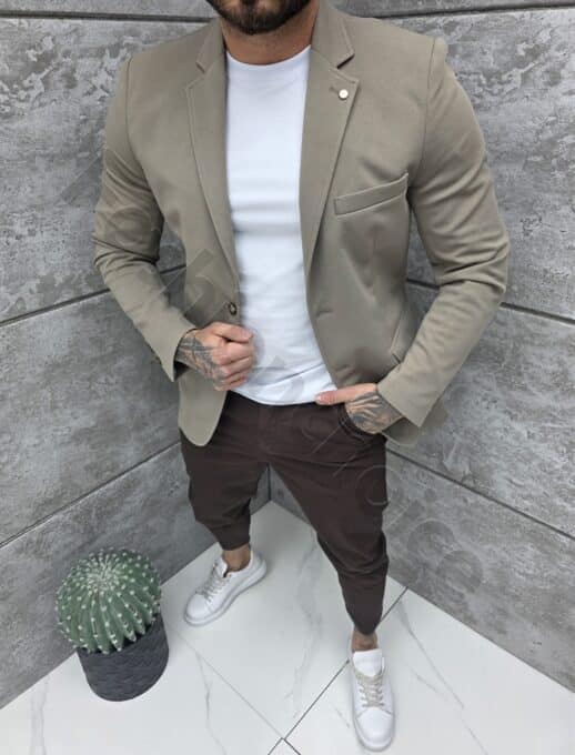 Sacou sport-elegant pentru barbati cu rever dublu-moca cod 261244-2