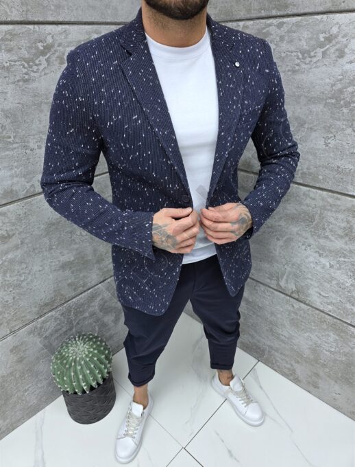 Sacou sport-elegant pentru barbati cu imprimeu pepit-albastru inchis cod 261244-3