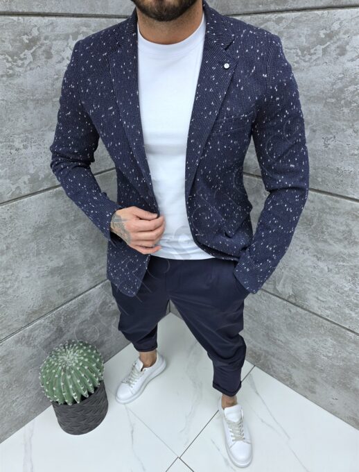 Sacou sport-elegant pentru barbati cu imprimeu pepit-albastru inchis cod 261244-3