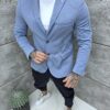 Sacou sport-elegant pentru barbati cu rever dublu-albastru deschis cod 261244-1