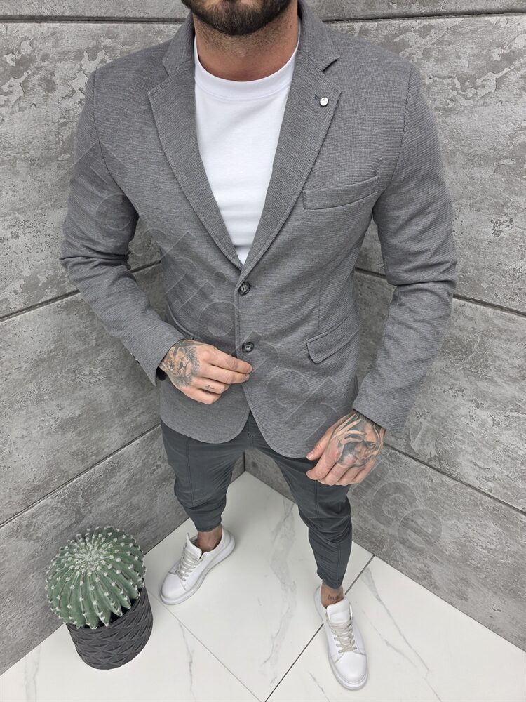 Sacou sport-elegant pentru barbati cu rever dublu-gri cod 26813-1