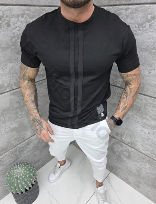 Tricou barbati Oversize cu emblema din piele-negru cod 25248