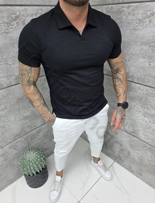 Bluza casual pentru barbati cu guler-negru cod 6690