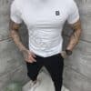 Tricou barbati cu emblema metalica si imprimeu pe spate-alb cod 7826-1