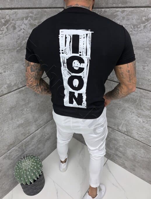 Tricou barbati cu emblema metalica si imprimeu pe spate-negru cod 7826