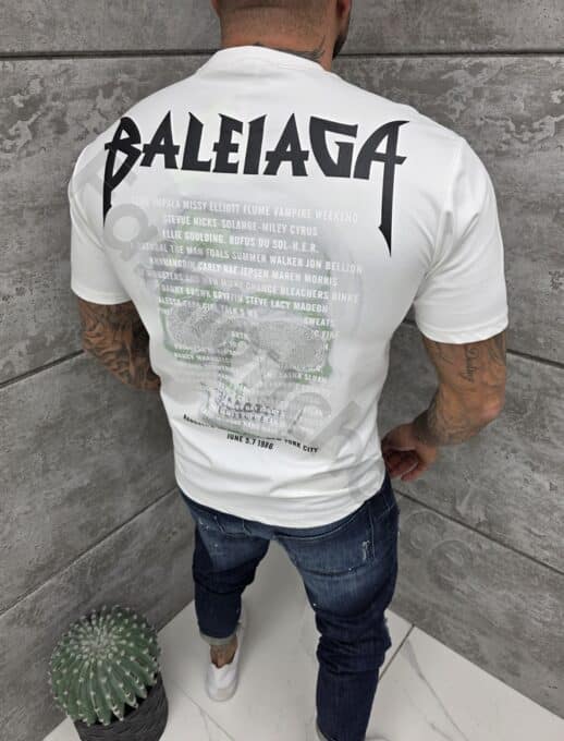 Tricou barbati cu inscris in fata si imprimeu pe spate-alb cod 6587-1