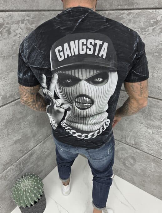 Tricou barbati Oversize cu inscris Gangsta-negru cod 2533