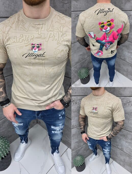 Tricou barbati Pink Panther cu inscris illegal street-capucino cod 2070-1