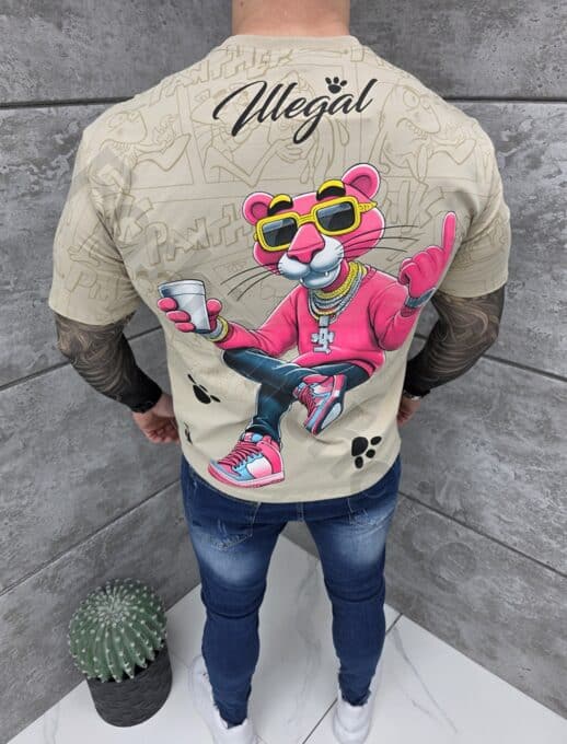 Tricou barbati Pink Panther cu inscris illegal street-capucino cod 2070-1