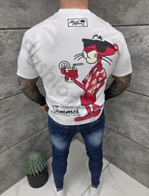 Tricou barbati Pink Panther cu inscris Summer-alb cod 2359-2