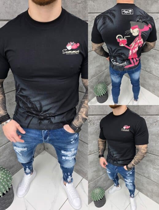 Tricou barbati Pink Panther cu inscris Summer-negru cod 2359