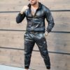 Compleu pentru barbati din material lucios cu gluga si elemente in relief cod 5181