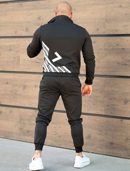 Compleu sport pentru barbati cu guler inalt si broderie-negru cod 12020